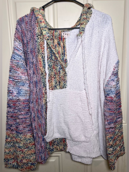 POL Tops - POL Multicolor and White Colorblock Chunky Knit Chenille Hoodie Sweater